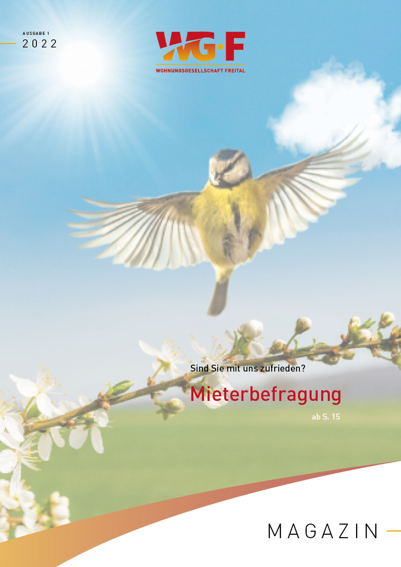 Cover des Mieter-Magazins 01/2022 der WGF mit stimmungsvollem Frühlingsbild.
