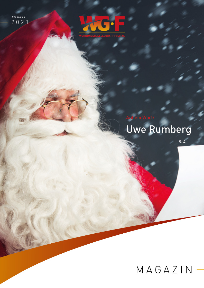 Cover vom Mieter-Magazin 03/2021 mit Weihnachtsmann als Titelbild.